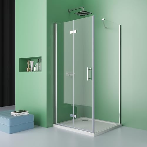 DOOLEEWEE 80 x 80 cm Eckeinstieg Duschkabine Falttür Duschtür mit Seitenwand Duschwand Duschabtrennung Glas aus 6mm ESG, Nanobeschichtung,Ohne Duschwannen,80x80(Seitenwand) x195cm von DOOLEEWEE
