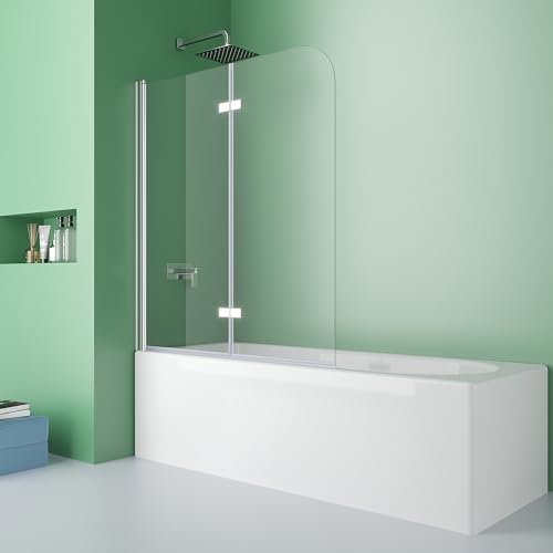 DOOLEEWEE Duschwand für Badewanne 100x140 cm Badewannenfaltwand 2-teilig Faltbar 6mm ESG Glas Nano Beschichtung Duschtrennwand von DOOLEEWEE