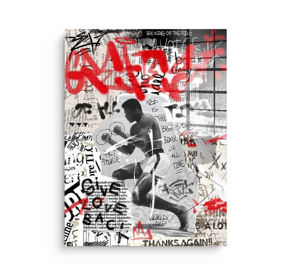 DOTCOMCANVAS® Acrylglasbild The Greatest - Acrylglas, Acrylglasbild Muhammad Ali Boxer Porträt street art Pop Art collage von DOTCOMCANVAS®