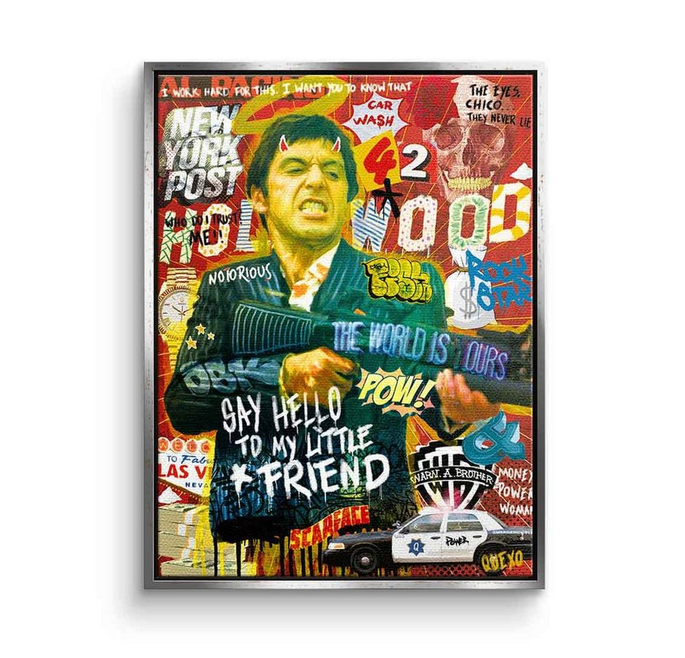 DOTCOMCANVAS® Leinwandbild, Leinwandbild Scarface Say hello Pop Art collage Al Pacino Tony Montana von DOTCOMCANVAS®