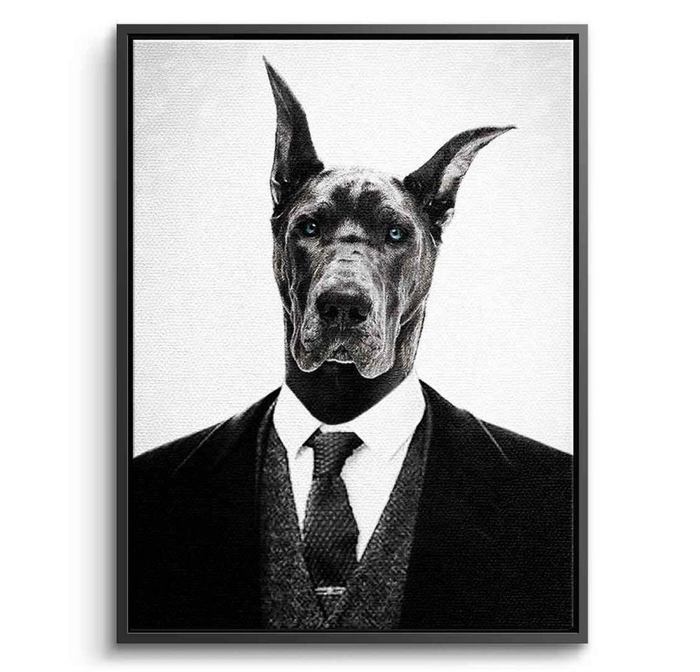 DOTCOMCANVAS® Leinwandbild Black Dog, Leinwandbild Black Dog Porträt Dobermann schwarz grau Druck Wandbild von DOTCOMCANVAS®