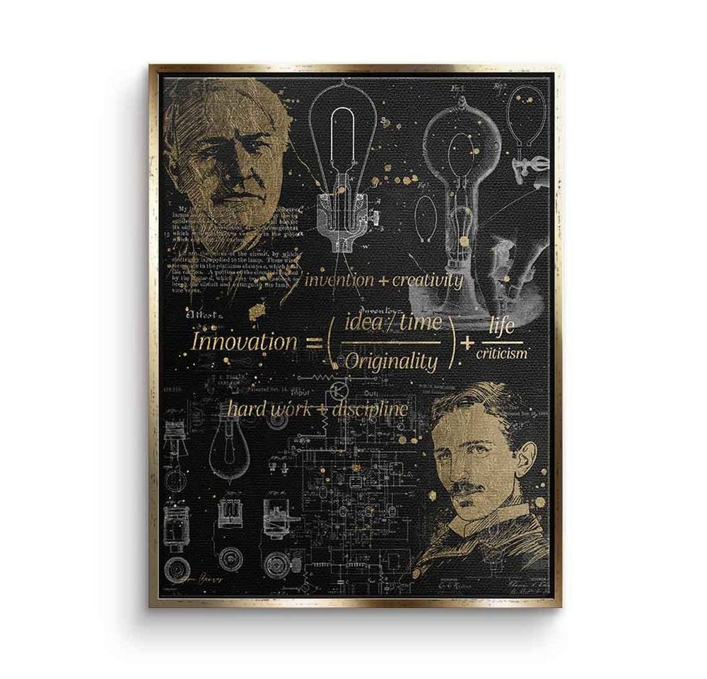 DOTCOMCANVAS® Leinwandbild Innovation, Leinwandbild Nikola Tesla Thomas Edison Formel Zeichnung Porträt von DOTCOMCANVAS®