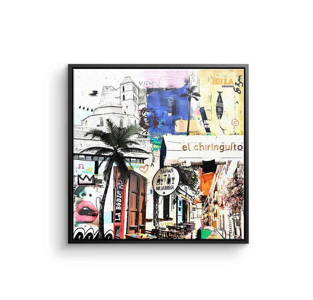 DOTCOMCANVAS® Leinwandbild Ibiza Funk, Leinwandbild Ibiza Funk Lifestyle Streetart Collage quadratisch weiß von DOTCOMCANVAS®