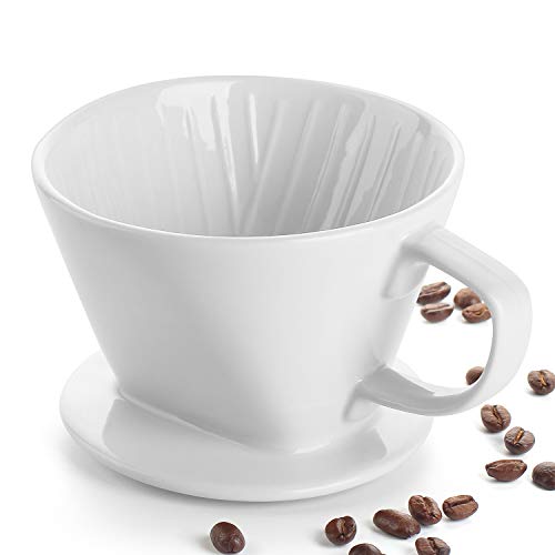 DOWAN Kaffeefilter Porzellan, Größe 2 Kaffee Dauerfilter aus Keramik für 2 Tassen Kaffee, Permanent Kaffeefilter für Zuhause, Café, Restaurants, Geschenk für Mama, Papa, Freunde, Weiß von DOWAN