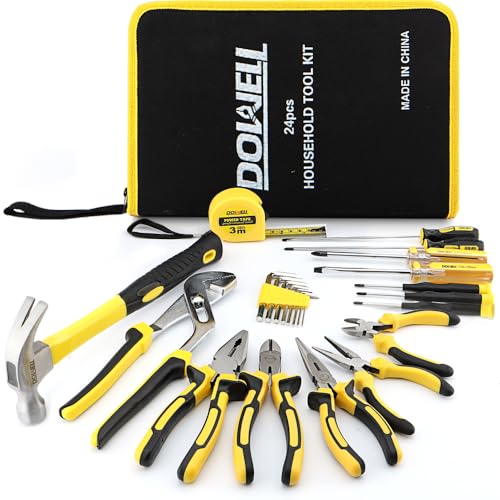 DOWELL 24-teiliges Hausbesitzer-Werkzeug-Set, Reparatur-Handwerkzeug-Set mit tragbarer Werkzeugtasche von DOWELL