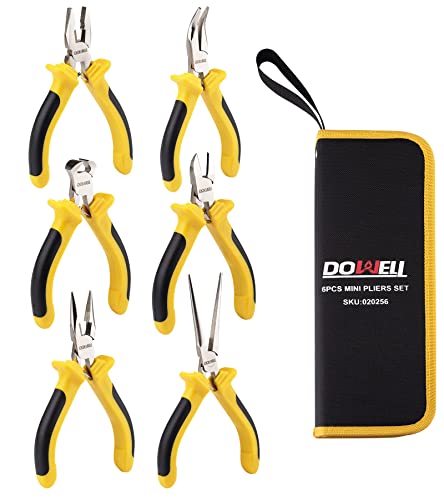 DOWELL 6 Stück Mini Zangen Set Nadelnase Diagonale Lange Nase Gebogene Nase Ende Schneiden und Linesman für Herstellung Handwerk Reparatur Elektronische Geräte mit Tasche von DOWELL