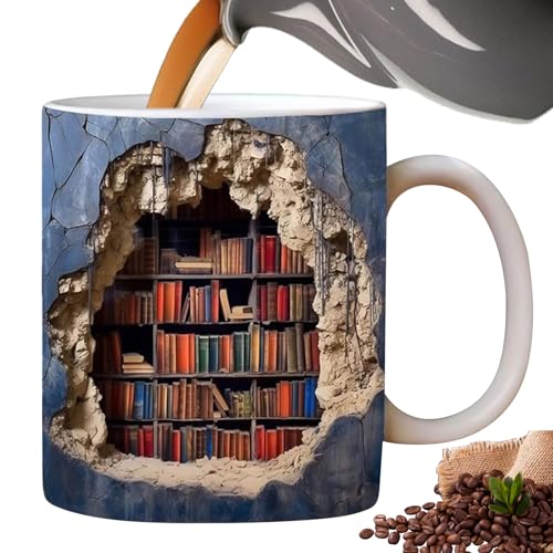 DOWNDRIFT 3D Bücherregal Tasse Kaffeetasse Mehrzweck-Keramik-Kaffeetasse Einzigartige Kaffeetassen Kreativ Mehrzweck Keramik Bücher Regal Porzellan Knochenbecher 3d Porzellan Knochenbecher von DOWNDRIFT