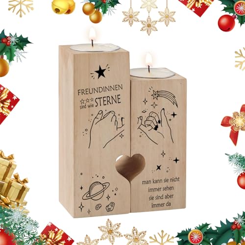 DOWNDRIFT Kerzenständer Geschenke für Freundin,Wooden Candle Holder,Kerzenhalter Herzform für Schwester Beste Freundin Weihnachten Geburtstag Geschenke für Frauen Freund Schwester Bestie Kollegen von DOWNDRIFT