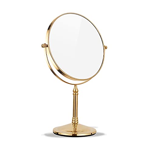 DOWRY Schminkspiegel Gold Kosmetikspiegel mit Vergrößerung 7X Tischspiegel 8 Zoll Rasierspiegel Stehend Doppelseitiger Spiegel von DOWRY
