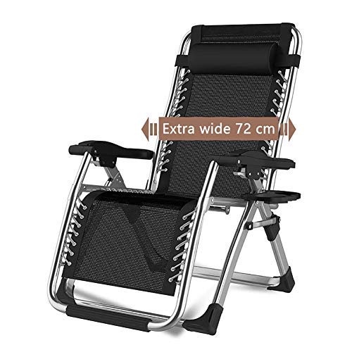 DQCHAIR Sonnenliege Klapp Schwerelosigkeit Stühle Liege Für Strand Terrasse Garten Camping Outdoor Tragbare Home Lounge Stuhl Unterstützt 200 kg Schwarz (Farbe : Without Cushions) von DQCHAIR