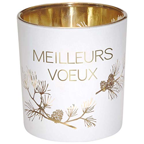 DRAEGER Paris - Teelichthalter Meilleurs voeux aus Glas weiß und Gold, H 8 x B 7,5 cm von DRAEGER