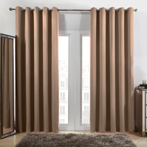 Dreamscene Verdunkelungsvorhänge mit Ösen, Thermo-Ringen, Beige, Breite 168 cm, Länge 229 cm, 2 Stück von DREAMSCENE