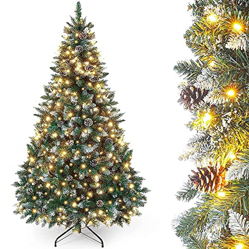 Weihnachtsbaum Künstlich 150 cm, mit Beleuchtung und weißem Schnee, Besonders Dichte Zweige, Einfacher Aufbau, Unechter Tannenbaum inkl. Metall Christbaum Ständer (Color : A, Size : 1.2m) von DREMDO