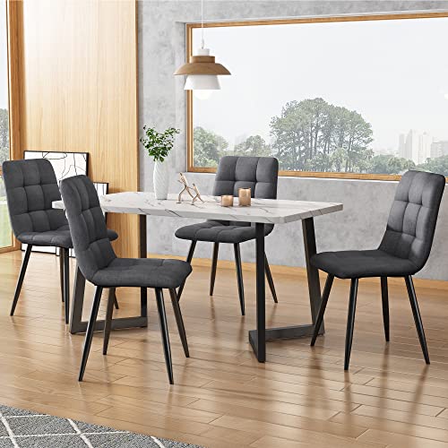 DRIXNO Esszimmerstuhl (4 St), Dunkelgrau,4er-Set Polsterstuhl Design Stuhl mit Rückenlehne,Sitzfläche aus Leinen Gestell aus Metall von DRIXNO