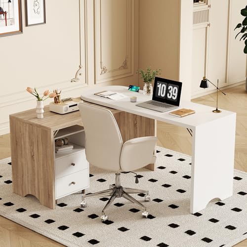 DRIXNO Schreibtisch, Eckschreibtisch L-förmig, Computertisch Bürotisch weiß 135cm von DRIXNO