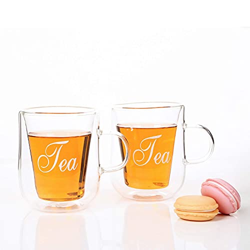 2er-Set Thermogläser Doppelwandig Teeglas mit Schriftzug TEA Tee Glas Gläser 2x260ml Kaffeegläser aus hochwertigem Borosilikat-Glas/Kaffee-Tasse Thermo-isoliert und mundgeblasen für ausgiebigen Kaffeegenuss/Moderne Cappuccino Trinkgläser Latte Macchiato Glaser Set von DRULINE