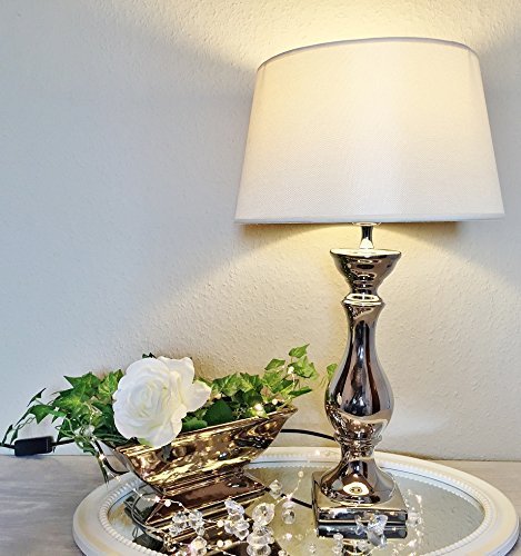 DRULINE Lovely Keramik Tischlampe Tischleuchte Nachttischlampe 38 cm Weiß von DRULINE