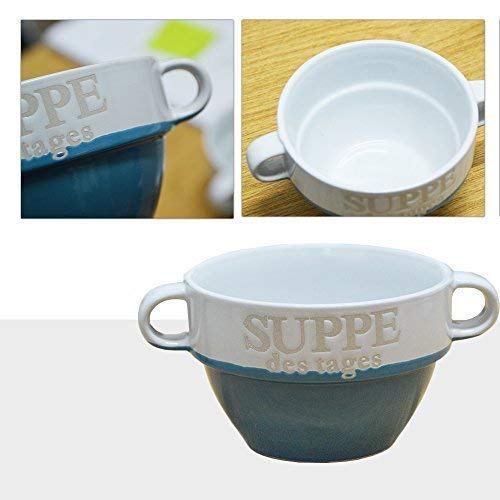DRULINE Suppentasse aus Keramik Suppenschüssel Suppenterrine aus Keramik Blau mit Schriftzug Suppe des Tages 8 cm Ø 13 cm von DRULINE