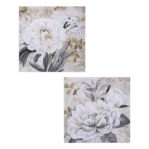 DRW Bild auf Leinwand mit Holzblumen in verschiedenen Farben, 40 x 40 x 3 cm von DRW