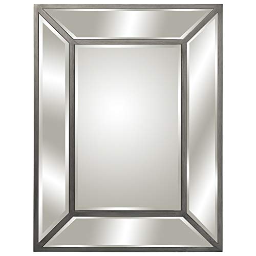 DRW Rechteckiger Wandspiegel aus Holz und Spiegel in Silber 60 x 1,5 x 80 cm, 60x1,5x80cm von DRW