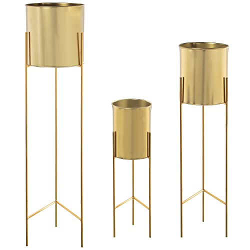 DRW Set mit 3 Pflanzgefäßen aus Metall mit goldenen Füßen, 93 x 21 x 21 cm von DRW