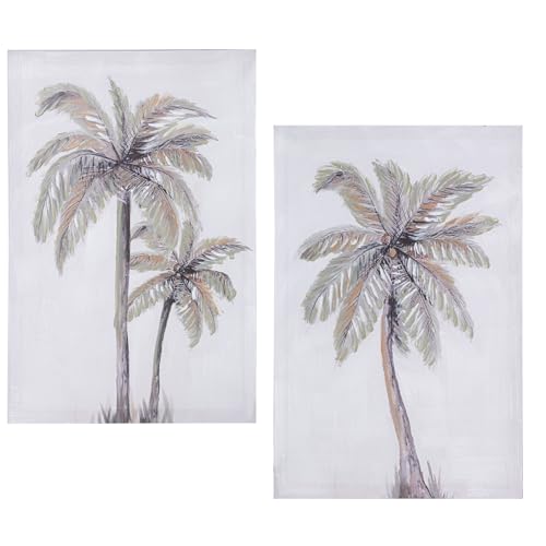 DRW Set von 2 Gemälden im Palmenstil mit Holzrahmen in grünen Farbtönen, 40 x 60 x 3 cm von DRW