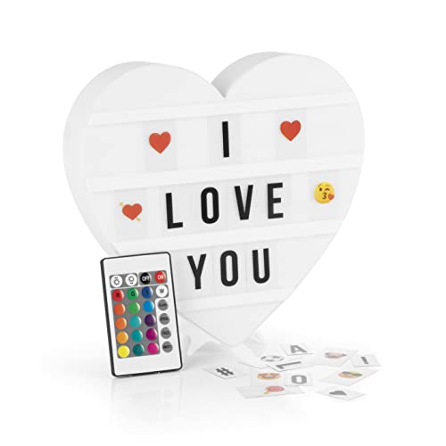 EASYmaxx LED-Leuchtkasten Light Box - Für individuelle Textbotschaften | Mega-Set mit 150 bunten Emojis und 173 austauschbaren Buchstaben, Zahlen und Symbolen [Herz] von EASYmaxx