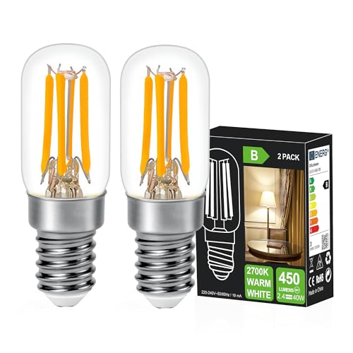 DSLebeen E14 LED Warmweiss Glühbirne Kühlschranklampe 2.4W 450LM Ersatz Glühlampe 40W,2700K Mini LED Birnen für Nähmaschinelampe, Wandlampen,Salzlampe, Kronleuchter Nicht Dimmbar 2 Stück von DSLebeen