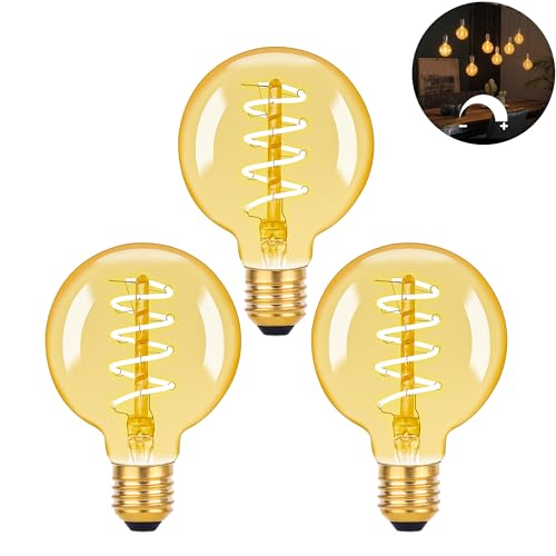 DSLebeen Edison LED Vintage E27 Glühbirne,Spiralfilament Dimmbar E27 LED Warmweiß 2200K Birnen 4W Retro Leuchtmittel Ersetzt 40W Glühlampe 350LM Glühbirne für Bar,Heim,Hotel Café(3er Set Ø80mm) von DSLebeen