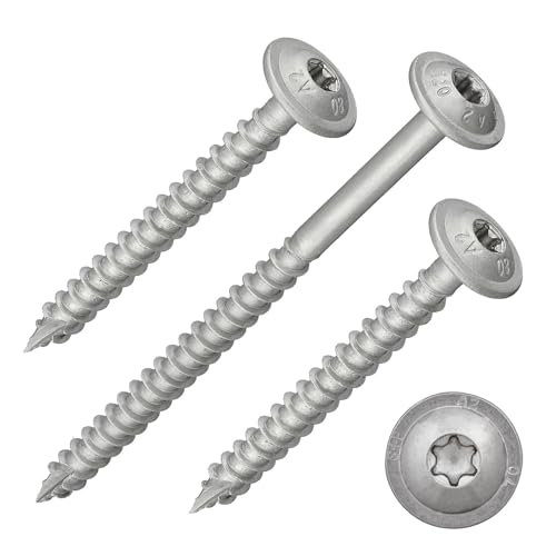 Tellerkopfschrauben mit Torx-Antrieb (TX) | Edelstahl A2/V2A | verstärkter Kopf + Cut-Spitze | mit ETA-Zulassung | Teilgewinde | Holzbauschrauben | Konstruktionsschrauben (8 x 60 mm, 200 Stück) von DSM-Verbindungstechnik