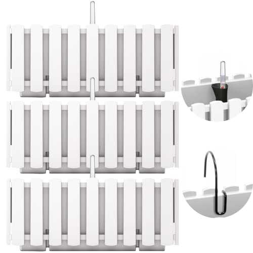 DTU24 3er Balkontopf Set mit Aufhängung, Bewässerungssystem - Blumentopf mit Haken für Geländer 39 cm Weiß von DTU24