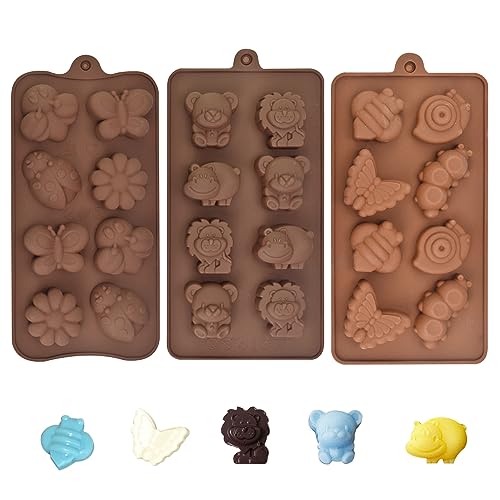 DTYGUIXE 3 Stück Silikon Schokolade Formen Tier Shokoladeformen Tier Silikonformen Lebensmittel Silikon Backform Tier Pralinenform für die Herstellung von Schokolade, Gelee, Eiswürfel (2 Größen) von DTYGUIXE