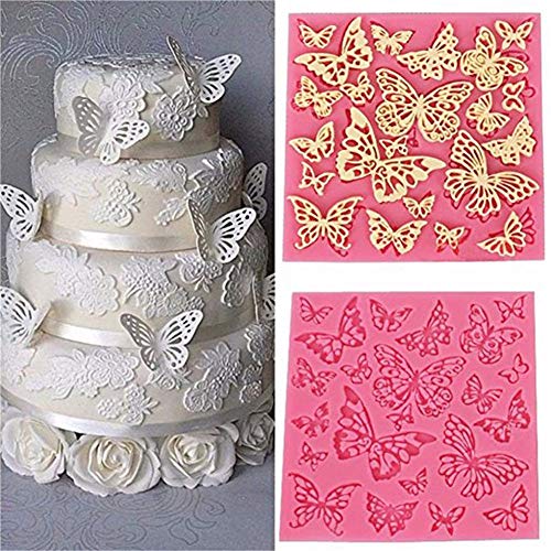 DUBENS 2 Stück Schmetterling Spitze Silikon Formen Kuchen Grenze Fondant Mould DIY Hochzeit Kuchen Dekorieren Werkzeuge Süßigkeit Ton Schokolade Formen von DUBENS