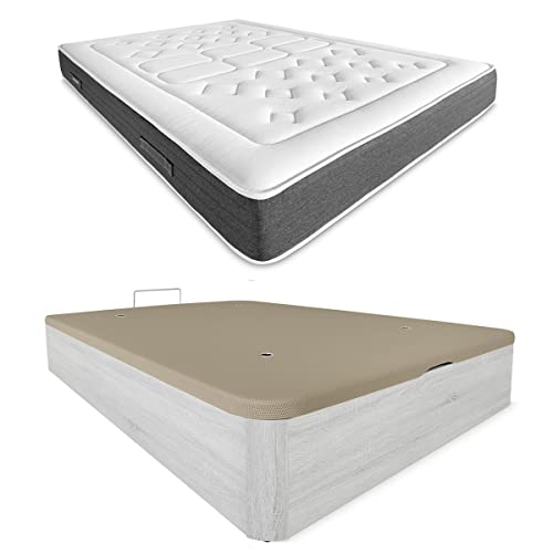 DUÉRMETE ONLINE Polar Viskoelastische Matratze Bio Nature, Dicke 24 cm + aufklappbares Holzbett, große Kapazität, Farbe, Holz Polyurethan, 150 x 190 von DUÉRMETE ONLINE