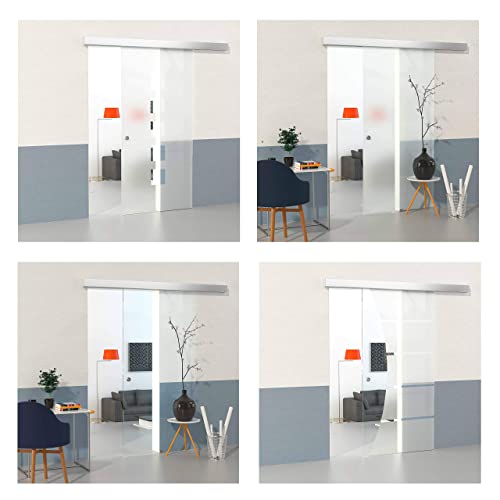 DURADOOR Zimmertür Set aus Sicherheitsglas satiniert 2050 mm x 1050 mm x 8 mm Schiebetür Glastür Glasschiebetür von DURADOOR