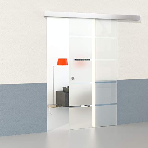 Glasschiebetür Set mit Softclose 5-Streifendesign 2050 mm x 900 mm x 8 mm ESG Schiebetüre Glastür Innentür Zimmertür Bürotür von DURADOOR