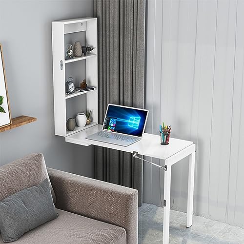 Klappbarer Schreibtisch zur Wandmontage, Wandschreibtisch, ausklappbarer, umwandelbarer schwebender Tisch mit Stauraum, geeignet für Zuhause, Restaurant oder Büro (Farbe: Weiß, Größe: 110 x von DUSXLX