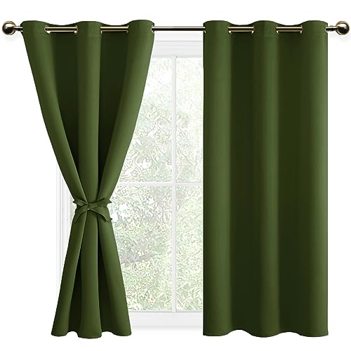 DWCN Blickdichte Vorhänge Verdunkelungsgardinen mit Ösen 2 Stücke Thermogardine für Wohnzimmer,Schlafzimmer,Olive Grün,137x117cm(HxB) von DWCN