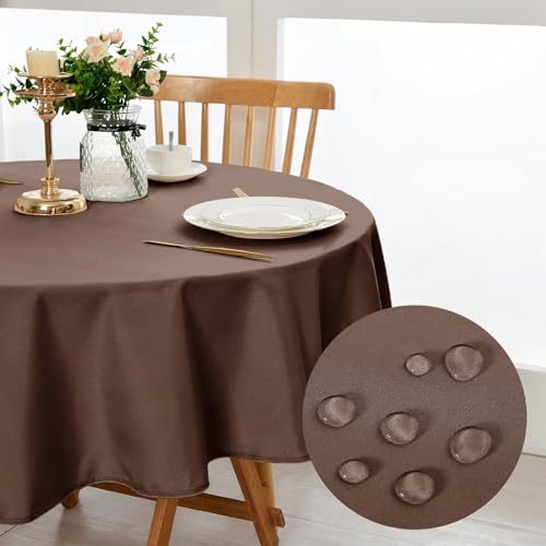 DWCN Braun Tischdecke,Rund 160cm,Fleckschutz Abwaschbar Tischwäsche Wasserdicht Tischtuch für Esszimmer,Garten,Party,Hochzeiten oder Haushal von DWCN