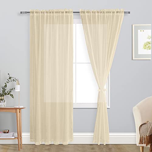 DWCN Sheer Voile Vorhang Transparente Gardine Stangendurchzug 2 Stücke Fensterschal für Wohnzimmer, Babyroom，Schlafzimmer, Rod Pocket, Beige, 260x140(HxB) von DWCN