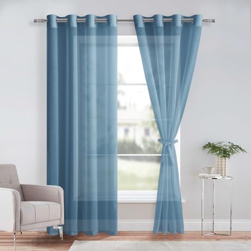 DWCN Sheer Voile Vorhang Transparente Gardine mit Ösen 2 Stücke Ösenschal für Wohnzimmer, Babyroom，Schlafzimmer, Dunkelblau, 260x140cm(HxB) von DWCN