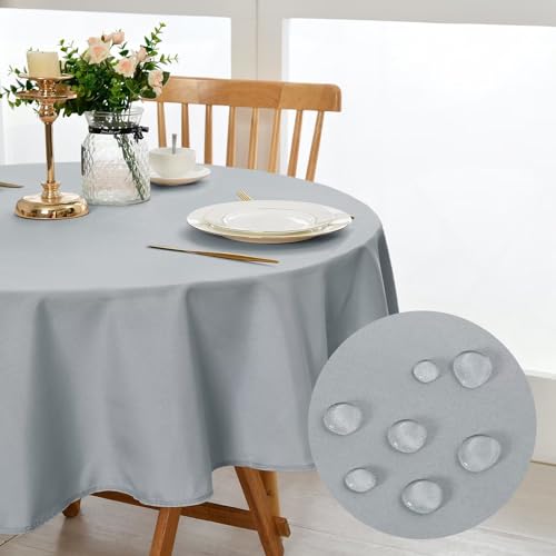 DWCN Silver grau Tischdecke,Rund 150cm,Fleckschutz Abwaschbar Tischwäsche Wasserdicht Tischtuch für Esszimmer,Garten,Party,Hochzeiten oder Haushal von DWCN