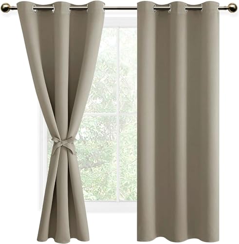 DWCN Vorhang Blickdicht Verdunkelungsgardinen mit Ösen 2 Stücke Thermogardine für Wohnzimmer,Schlafzimmer,Taupe,183x140cm(HxB) von DWCN