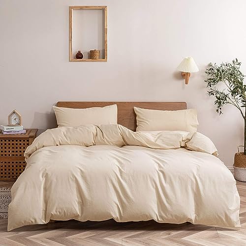 DXHOME Bettwäsche 220X240 King Size Beige Einfarbig Baumwolle Doppelbett Bettbezug Modern Deckenbezug Bettwaesche 220 x 240cm mit Reißverschluss 2X Kissenbezüge 80x80 cm von DXHOME