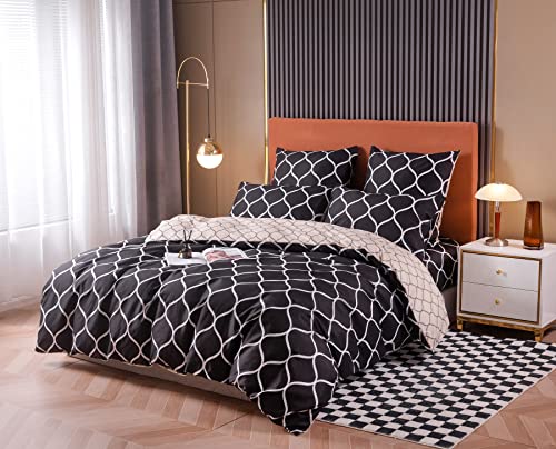 DXHOME Bettwäsche Schwarz 135x200 Bogen Geometrisches Muster Aesthetic Bettbezug Schwarz Weiß Flauschige Weich Microfaser Bettwäsche 2 teilig Jugendliche mit Reißverschluss und 80x80 cm Kissenbezug von DXHOME