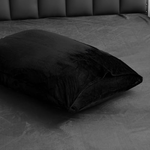 DXHOME Cashmere Touch 40×80cm Kissenbezug Schwarz Uni Plüsch Flauschiger Winter Schlafzimmer Kissenhülle Warme Microfaser Kissenbezug im Umschlagstil 2 Stück von DXHOME