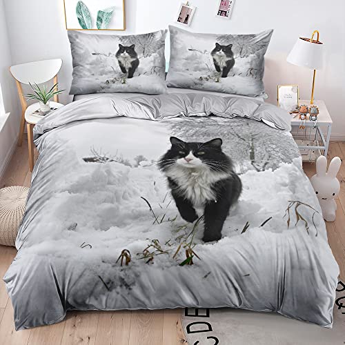 DXHOME Katzen Bettwäsche 135x200 3D Haustier Norwegische Waldkatze Wendebettwäsche 2 teilig Flauschige Schwarz Weiß Mikrofaser Bettwäsche Kinder Jungen mit Reißverschluss und 80x80 cm Kissenbezug von DXHOME