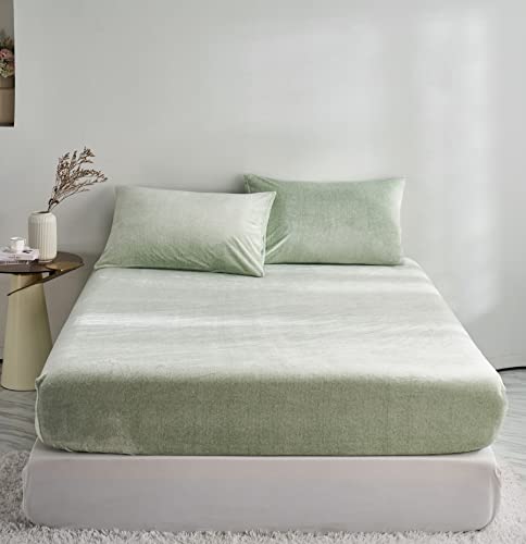 DXHOME Winter Spannbettlaken 140x200cm Boxspringbett Teddy Plüsch Bettlaken Flauschige Warme Hellgrün Cashmere Touch Samt Milchfleece Spannbetttuch Mädchen Spannbettlaken für Topper bis 25-30 cm von DXHOME