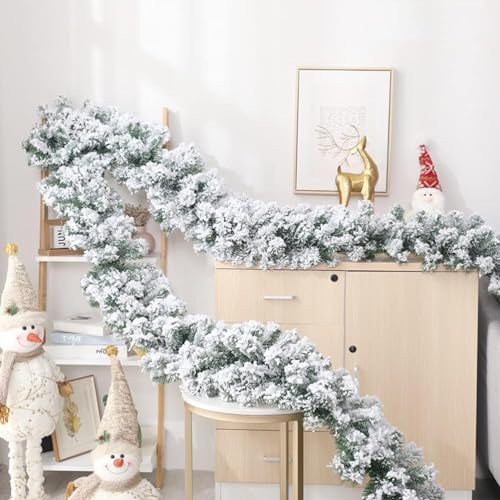 DXJ Christmas Garland 9ft Thick Snowflakes Truffle Rattan Fir Garland Christmas Decoration for Fireplace Stairs Railing Outdoor Indoor Party Decoration von DXJ
