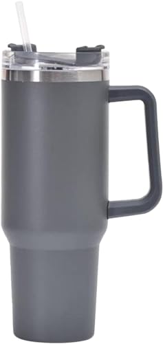 DXJ Thermobecher, 1182 ml, 40 OZ, Thermoskanne für Kaffee mit Griff und Strohhalm, Edelstahl, isoliert, doppelwandig, vakuumisoliert, mit Deckel, wiederverwendbare Trinkgläser (grau) von DXJ